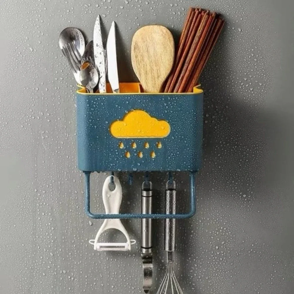 Wall-Mounted Kitchen Organizer Rack with Hooks – Utensil Holder, Knife Storage,‎